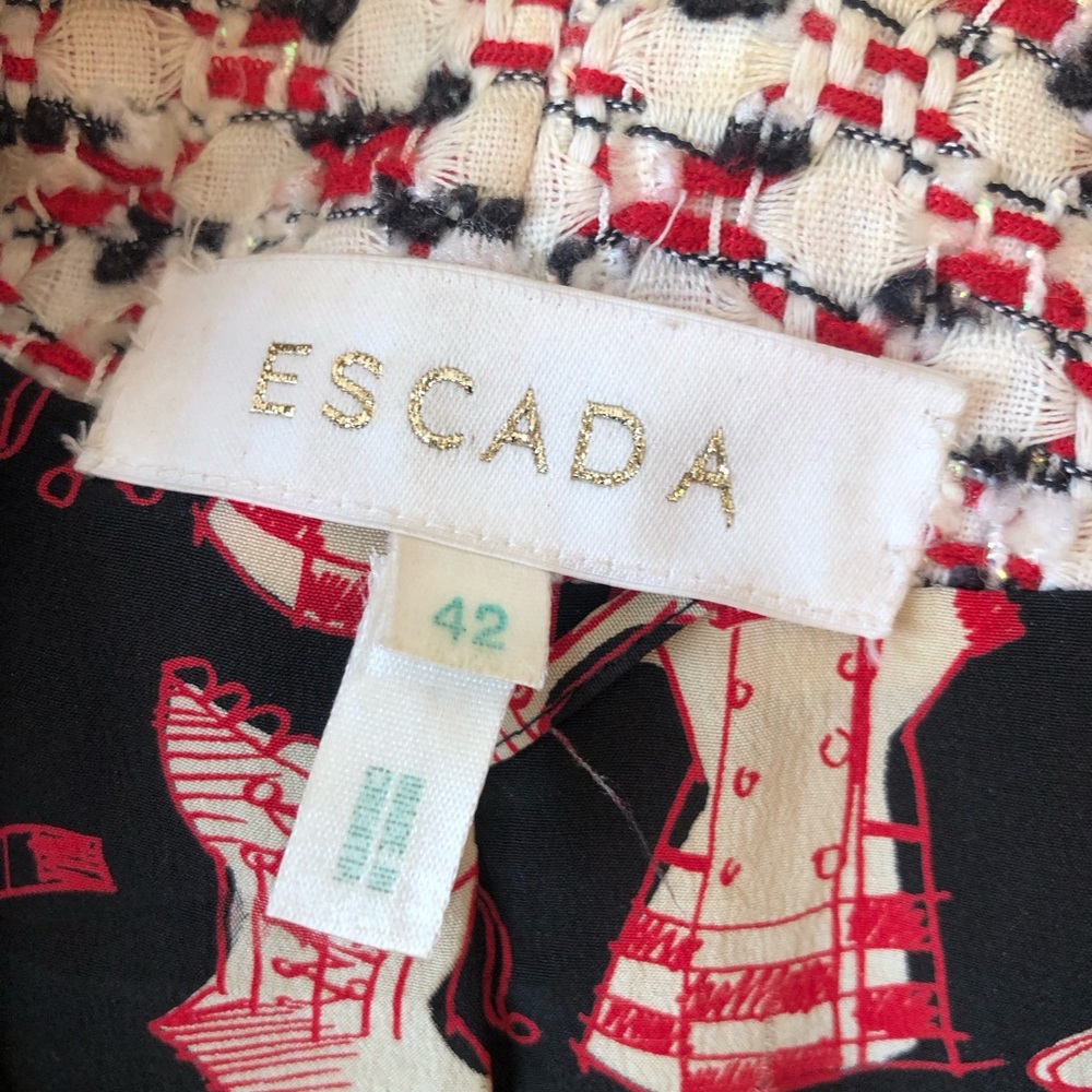 Vintage Escada Couture Red Black White Tweed Boxy Blazer Jacket 12/42 - Picture 7 of 11